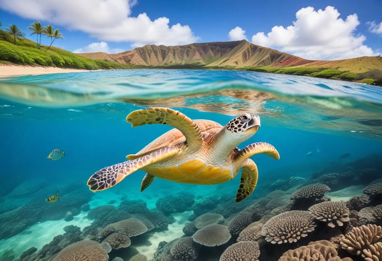Djur och natur möter sol och surf i Honolulu, Hawaii illustration